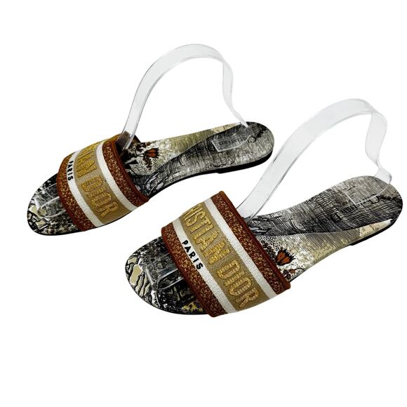 Christian Dior Dway Baobab Lurex Slides Brown Gold Embroidered Mules Size EU 39 - Picture 4 of 8